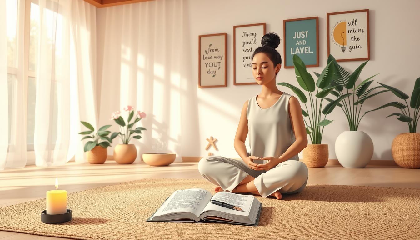 A calm, light-filled studio space arranged for reflection and mindfulness